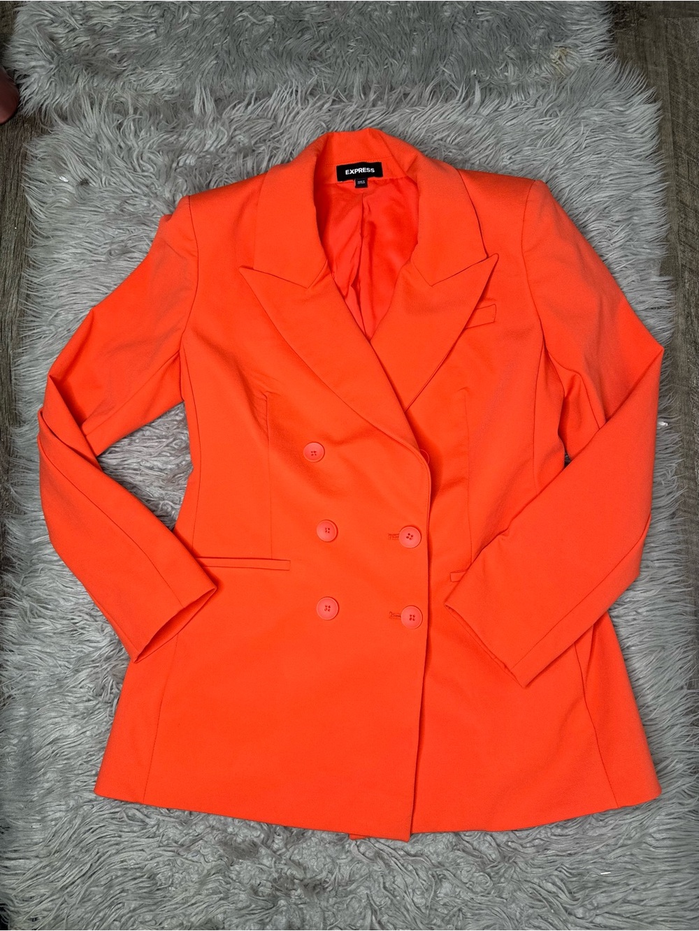Express Neon Orange Double-Breasted Blazer | Women’s Medium| Statement Jacket